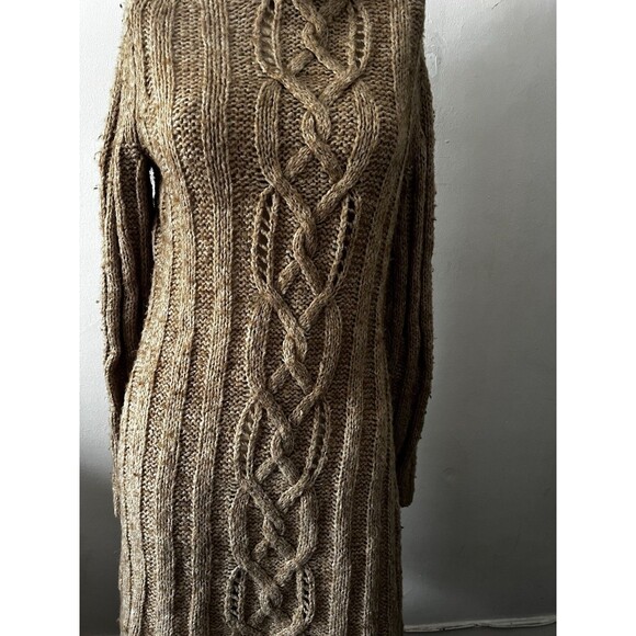 Vintage Banana Republic Beige Cowl Neck Button Across Cable Knit Duster Sweater - Picture 3 of 9